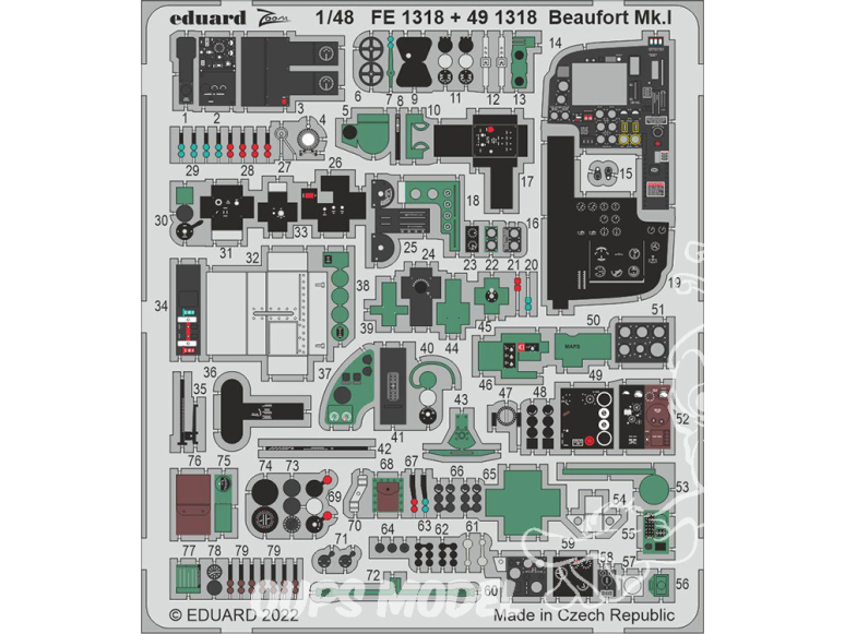 EDUARD photodecoupe avion 491318 Amélioration Beaufort Mk.I Icm 1/48