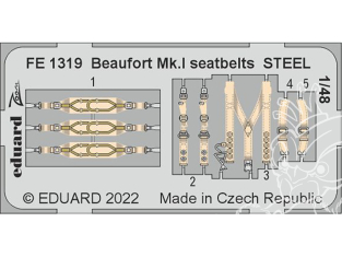 EDUARD photodecoupe avion FE1319 Harnais métal Beaufort Mk.I Icm 1/48