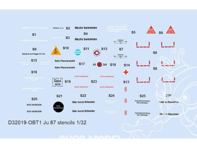 Eduard Decalques avion D32019 Marquages - Stencils Junkers Ju 87 Hasegawa / Trumpeter / Revell 1/32