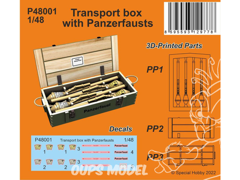 Special Hobby 3D Print militaire P48001 Boîte de transport avec Panzerfausts 1/48