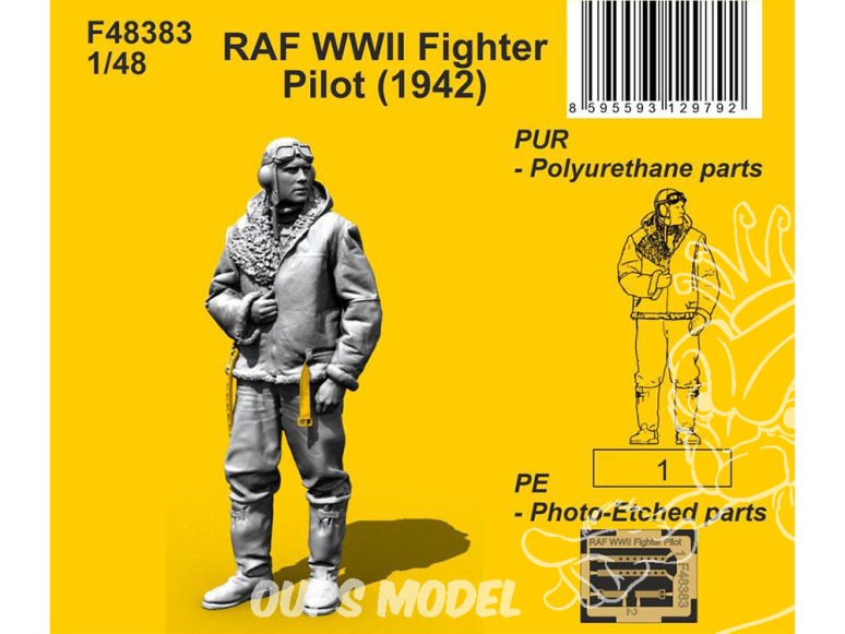 CMK Personnage resine F48383 Pilote de chasse de la RAF de la Seconde Guerre mondiale (1942) 1/48