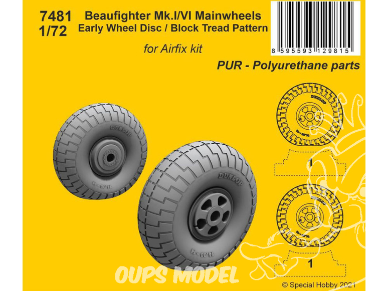 Cmk kit resine 7481 Roues Beaufighter Mk.I/VI disque de roue early bloc de bande de roulement kits Airfix 1/72