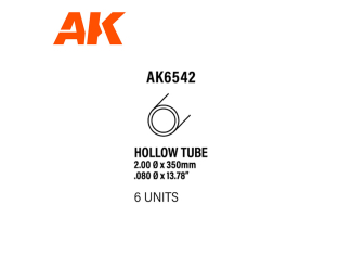 AK interactive ak6542 Tube creux diamètre 2.00 x 350mm TUBE CREUX STYRENE (6 unités)
