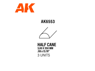 AK interactive ak6553 Demi rond 3.00 x 350mm DEMI ROND STYRENE 3 unités