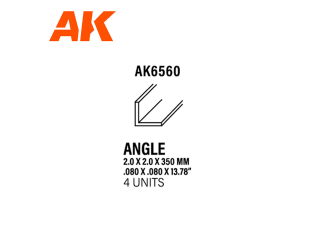 AK interactive ak6560 Angle 2.0 x 2.0 x 350mm STYRENE ANGLE 4 unités