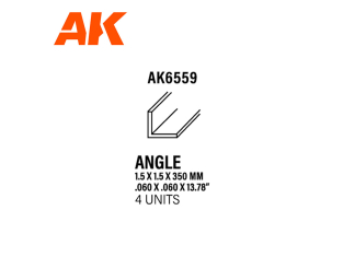 AK interactive ak6559 Angle 1.50 x 1.50 x 350mm STYRENE ANGLE 4 unités