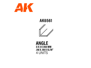 AK interactive ak6561 Angle 3.0 x 3.0 x 350mm STYRENE ANGLE 4 unités