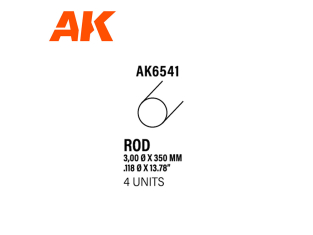 AK interactive ak6541 Tige ronde 3.00 diamètre x 350mm Rond STYRENE 4 unités
