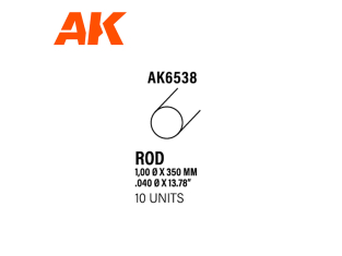 AK interactive ak6538 Tige ronde 1.00 diamètre x 350mm Rond STYRENE 10 unités