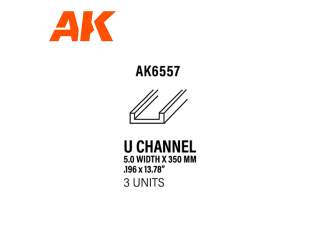 AK interactive ak6557 Profilé en U 5.0 largeur x 350mm STYRENE U CHANNEL 3 unités