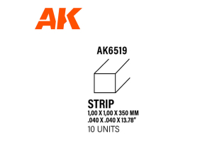 AK interactive ak6519 Carré 1.00 x 1.00 x 350mm STYRENE STRIP 10 unités