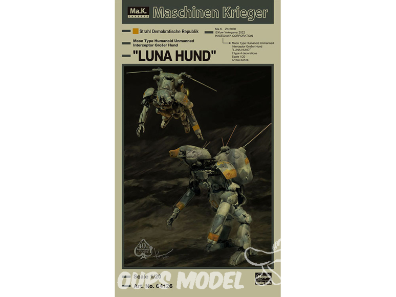 Hasegawa maquette 64126 Maschinen Krieger Intercepteur humanoïde sans pilote pour la surface lunaire Groserhund Lunahund 1/20