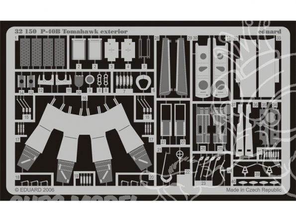 EDUARD photodecoupe avion 32150 Exterieur P-40B 1/32