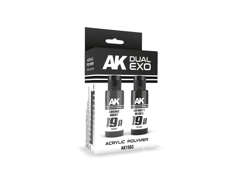 Ak interactive peinture AK1563 DUAL EXO SET 19 19A POUSSIÈRE COSMIQUE ET 19B NOIR INFINITY 2x60ml.