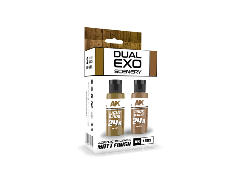 Ak interactive peinture AK1583 ENSEMBLE DE DÉCOR DOUBLE EXO 24 24A BOIS CLAIR ET 24B BOIS FONCÉ 2x60ml.