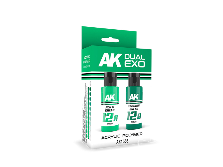 Ak interactive peinture AK1556 DUAL EXO SET 12 12A VERT ALIEN & 12B VERT VIRIDE 2x60ml.