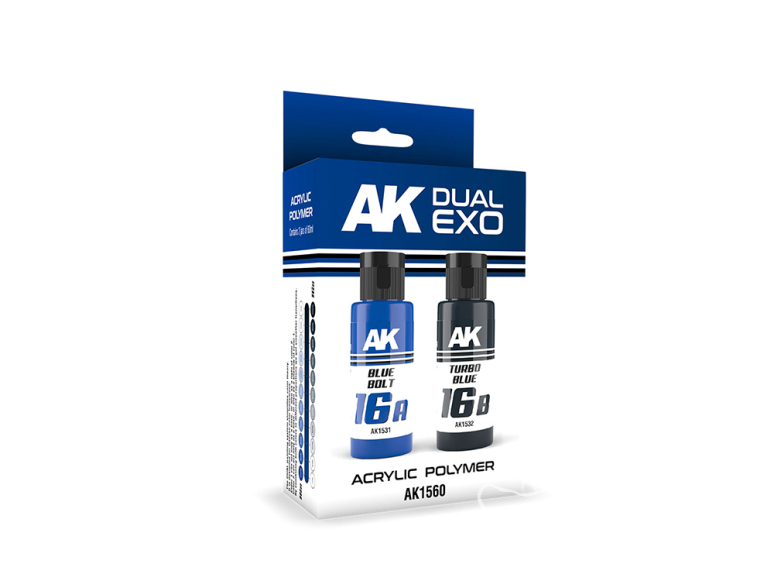 Ak interactive peinture AK1560 DUAL EXO SET 16 16A BOULON BLEU ET 16B TURBO BLEU 2x60ml.