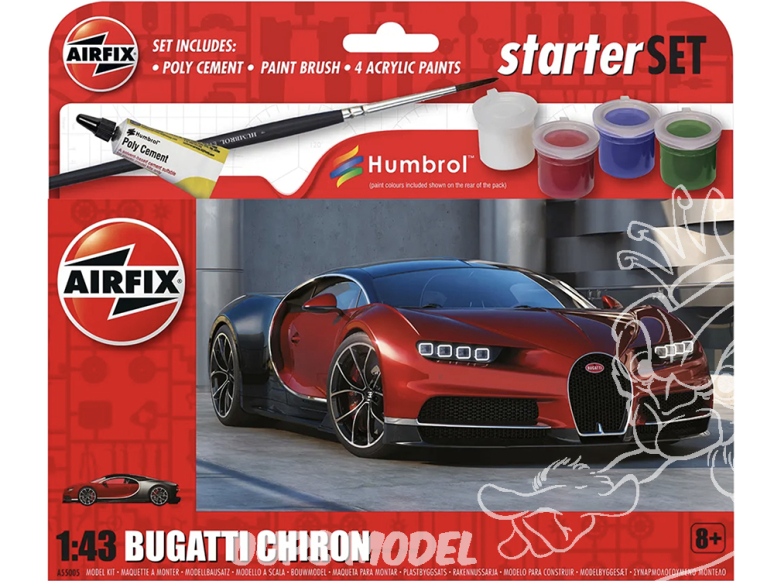 Airfix maquette starter set A55005 Starter Set Bugatti Chiron inclus peintures principale colle et pinceau 1/43
