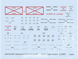 Eduard Decalques avion D48108 Marquages / Stencils Mosquito B Mk.IV Tamiya / Revell 1/48