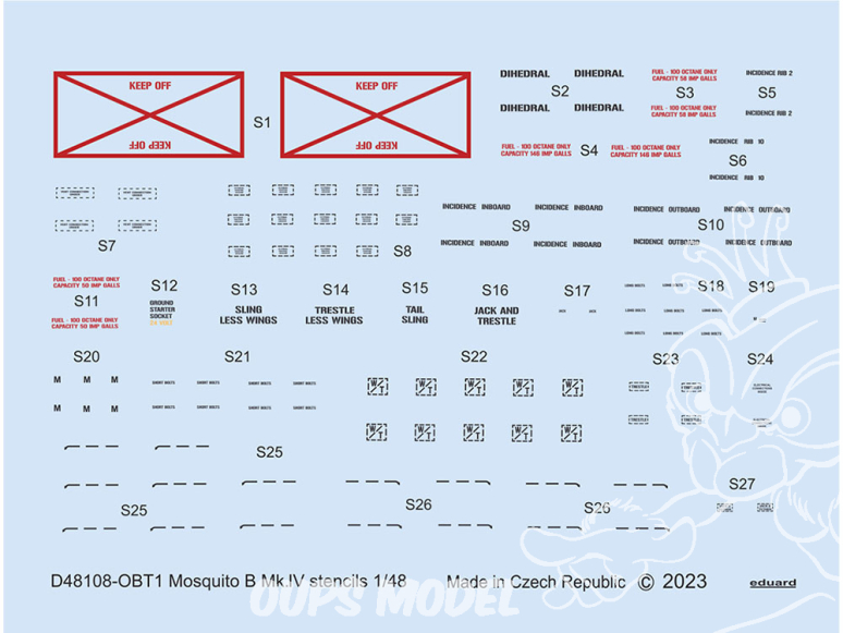 Eduard Decalques avion D48108 Marquages / Stencils Mosquito B Mk.IV Tamiya / Revell 1/48