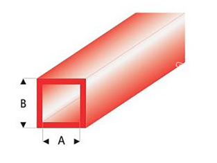 maquett 434-59/3 1 1 Tube carré styrène transparent Rouge 5x6mm 330mm de long