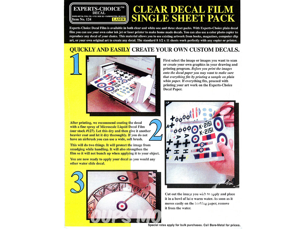 Décalcomanie Microscale Décalcomanie Papier à décalque transparent