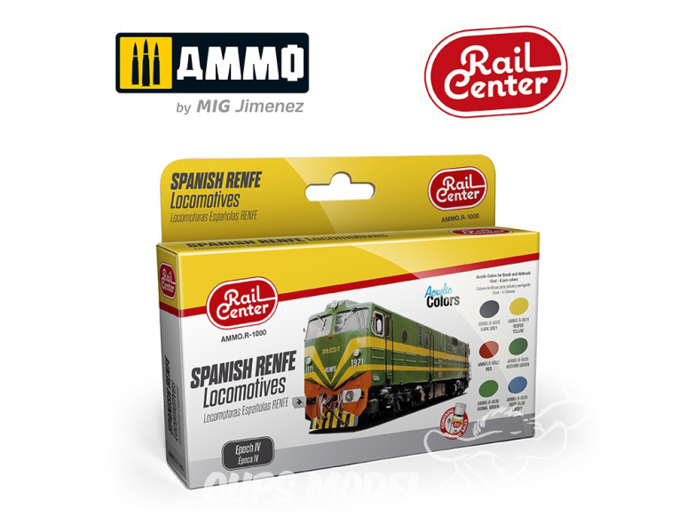 MIG peinture Rail Center R-1000 Set peintures Locomotives Espagnoles RENFE Epoque IV 6 x 15ml