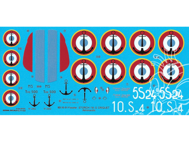 DECALQUES BERNA DECALS BD35-01 Morane Saulnier Criquet Aeronavale 1/32