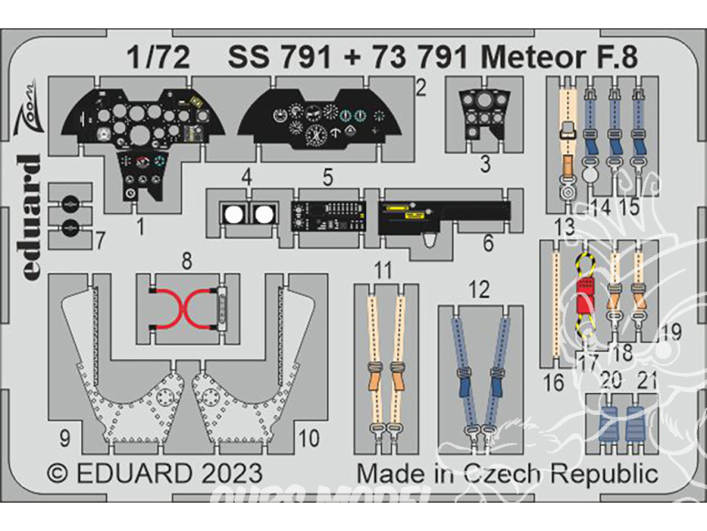 Eduard photodecoupe avion 73791 Amélioration Meteor F.8 Airfix 1/72