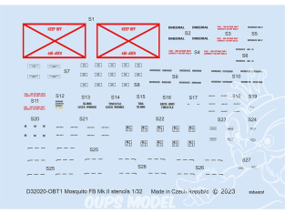 Eduard Decalques avion D32020 Marquages - Stencils Mosquito FB Mk.II Tamiya 1/32