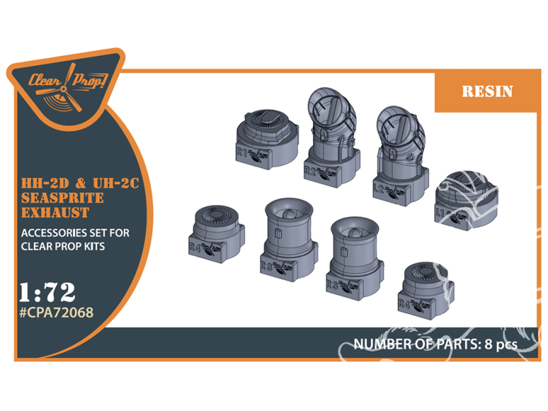 Clear Prop kit d'amelioration avion CPA72068 Échappement en résine UH-2C/HH-2D SEASPRITE 1/72