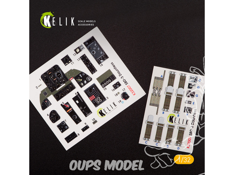 Kelik Decals 3D K32007 Décalques 3D intérieurs "Dauntless" SBD-3 pour kit Trumpeter 1/32