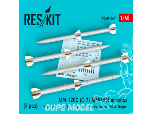 ResKit kit armement Avion RS48-0367 AIM-120C (C-7) AMRAAM missiles 4 pieces 1/48