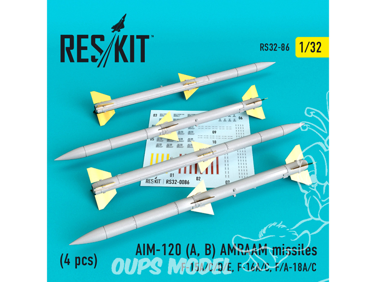 ResKit kit RS32-0086 AIM-120 (A, B) AMRAAM missiles 4 pièces 1/32