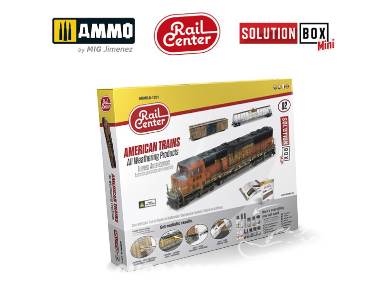 MIG Solution Box Mini R-1201 Rail centre Box 02 - Trains Amércains Produits de Weathering - Livre Français (multilangues)