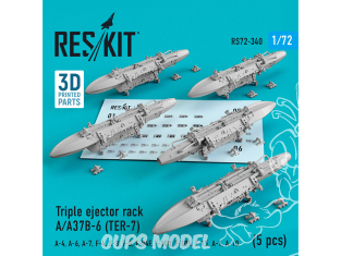 ResKit kit armement Avion RS72-0340 Râtelier triple éjecteur A/A37B-6 (TER-7) 5 pièces 1/72