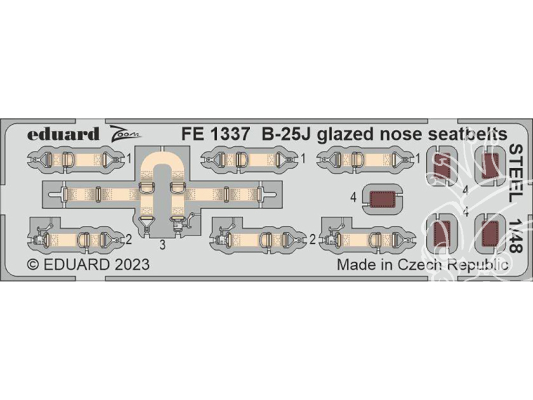 EDUARD photodecoupe avion FE1337 Harnais métal B-25J "Glazed nose" Hk Models 1/48