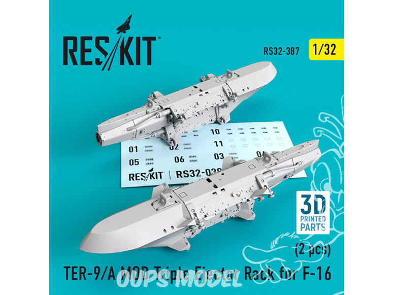 ResKit kit RS32-0387 TER-9/A MOD Triple Ejector Rack pour F-16 2 pieces Impression 3D 1/32