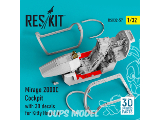 ResKit kit d'amelioration avion RSU32-0057 Cockpit Mirage 2000C avec decals 3D pour kit Kitty Hawk 1/32