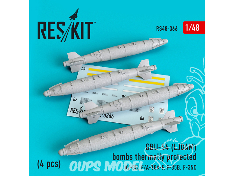 ResKit kit armement Avion RS48-0366 Bombes GBU-54 (LJDAM) protégées thermiquement 4 pieces 1/48