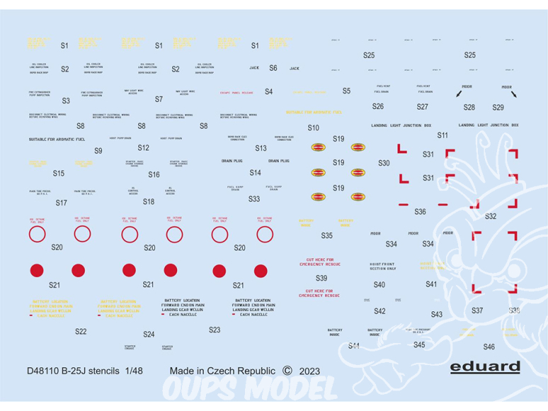 Eduard Decalques avion D48110 Marquages / Stencils B-25J Hk Models 1/48