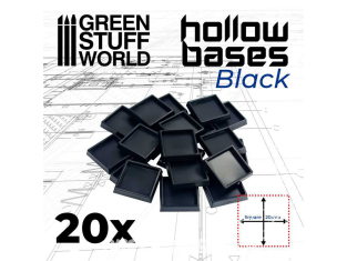Green Stuff 509358 Socles en plastique noir avec CREUX Carré 20 mm