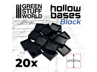 Green Stuff 509365 Socles en plastique noir avec CREUX Carré 25 mm
