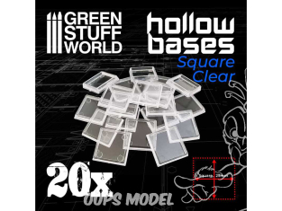 Green Stuff 509310 Socles en plastique transparent avec CREUX Carré 25mm