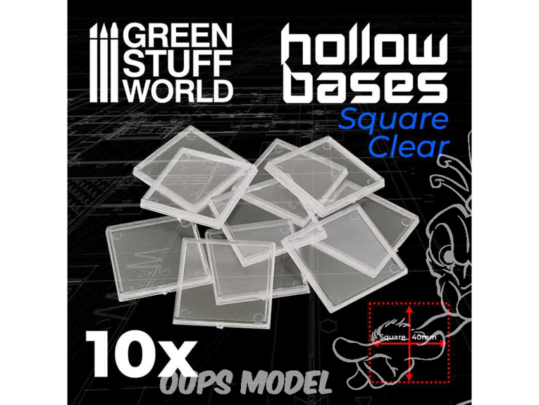 Green Stuff 509624 Socles en plastique transparent avec CREUX Carré 40mm