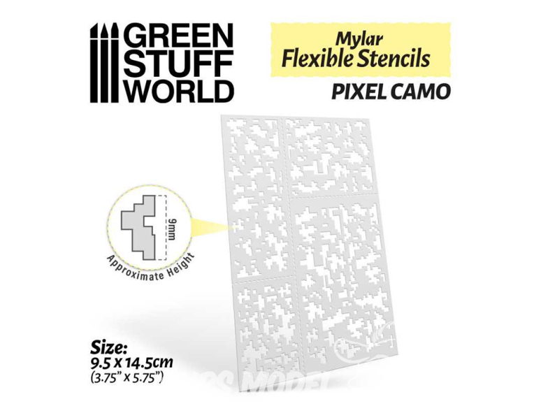 Green Stuff 510415 Pochoirs flexibles Camouflage pixels (9mm aprox.)