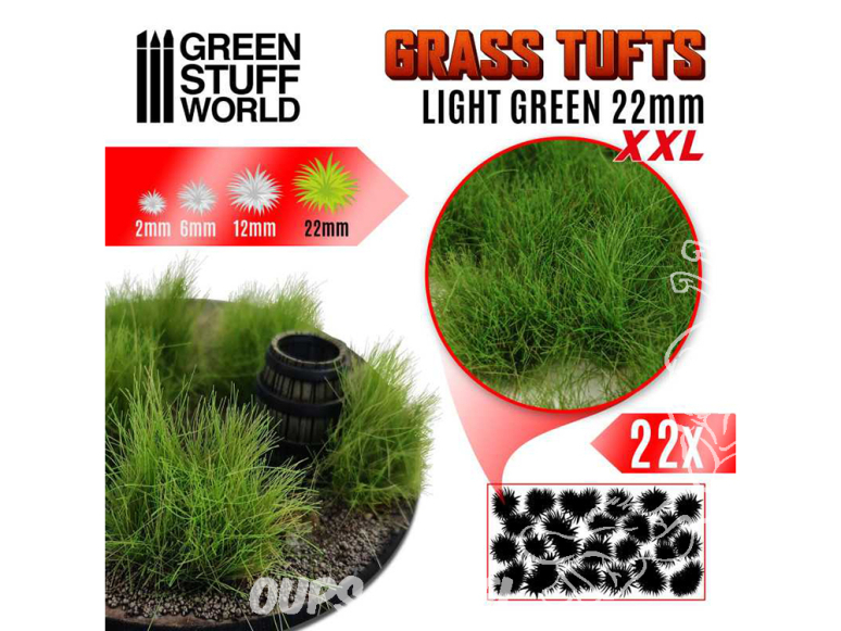 Green Stuff 509525 Touffes d'herbe XXL 22mm Auto-Adhésif VERT CLAIR