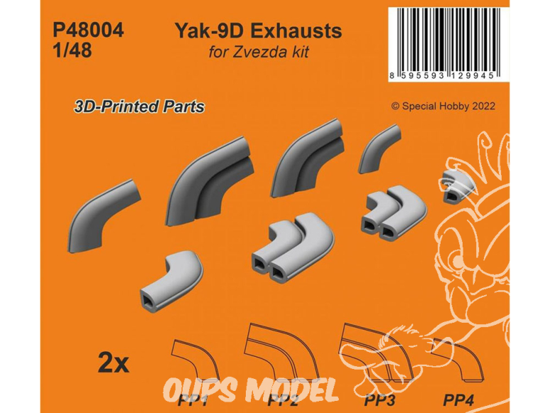 Special Hobby 3D Print avion P48004 Échappements Yak-9D pour kit Zvezda 1/48