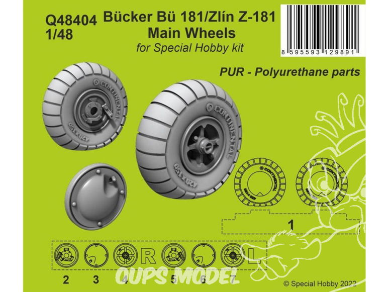 Cmk kit resine Q48404 Roues principales Bücker Bü 181/Zlín Z-181 kit ASpecial Hobby 1/48