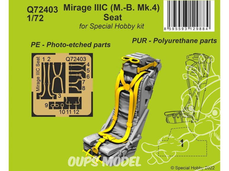 Cmk kit d'amelioration Q72403 Siege Mirage IIIC (M.-B. Mk.4) pour kit Special Hobby 1/72